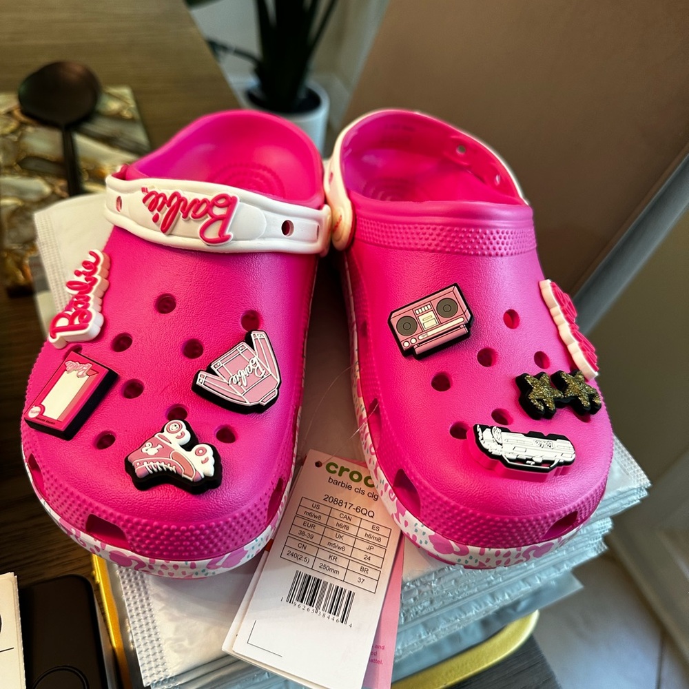 Barbie crocs, women’s size 8.